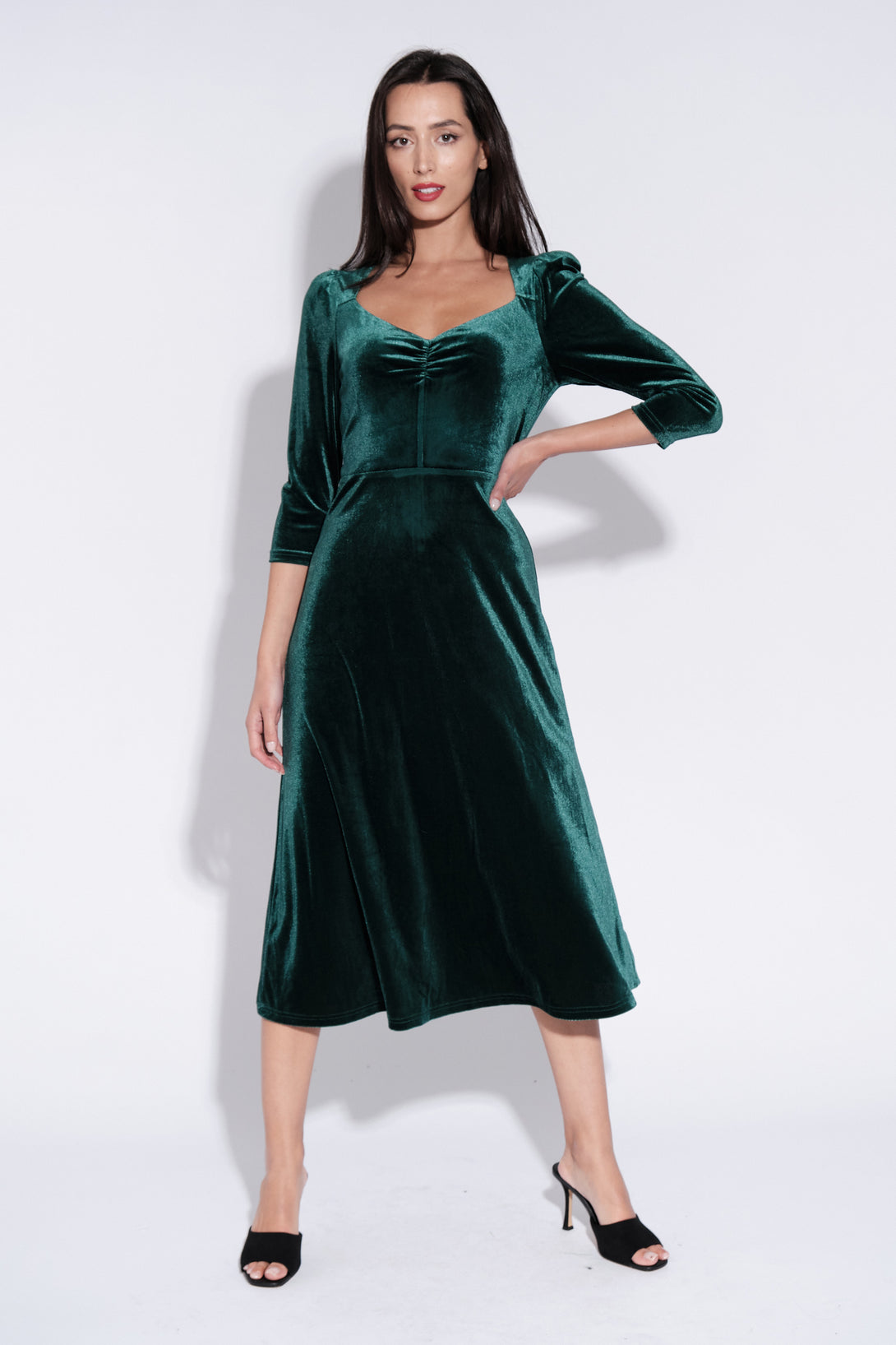 Ambrose Velvet Midi Dress in Green Louche Ambrose Velvet Midi Dress in Green Louche