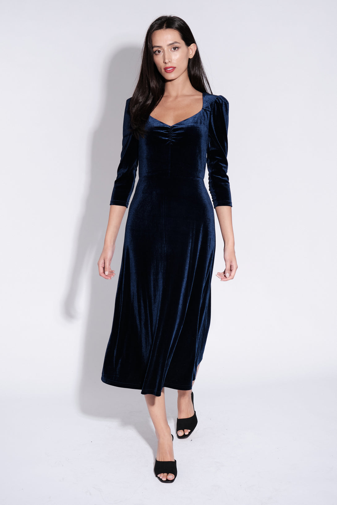 Ambrose Velvet Midi Dress in Navy Louche Ambrose Velvet Midi Dress in Navy Louche