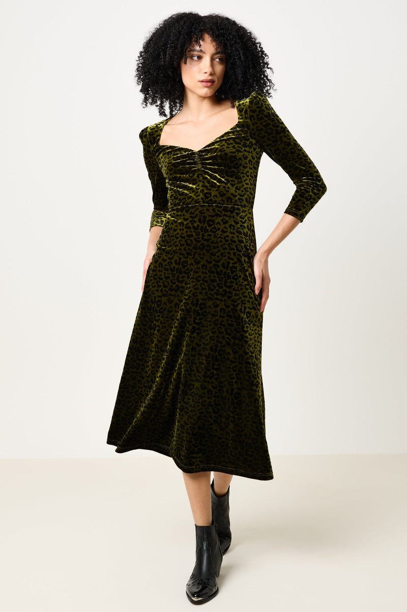 Ambrose Velvet Roar Midi Dress - Kiwi - Front