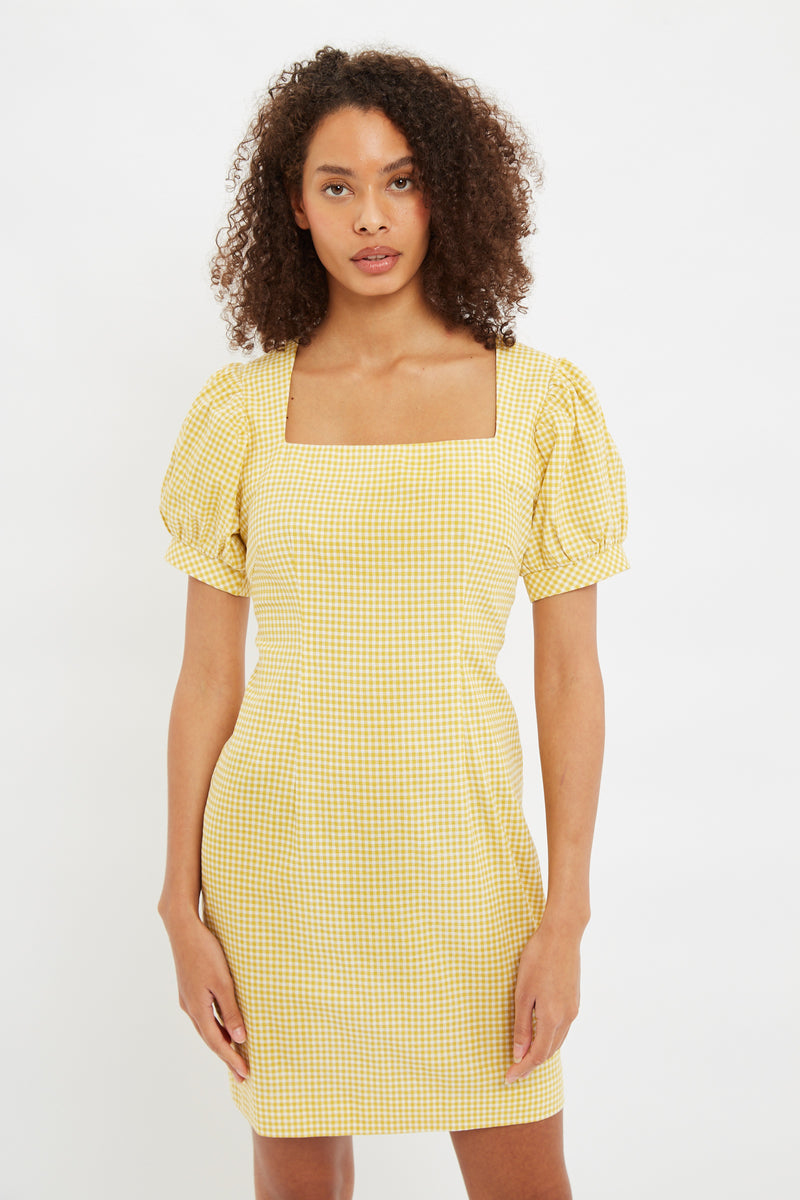 Louche Anouk Summer Gingham Body Con Mini Dress In Yellow - Front