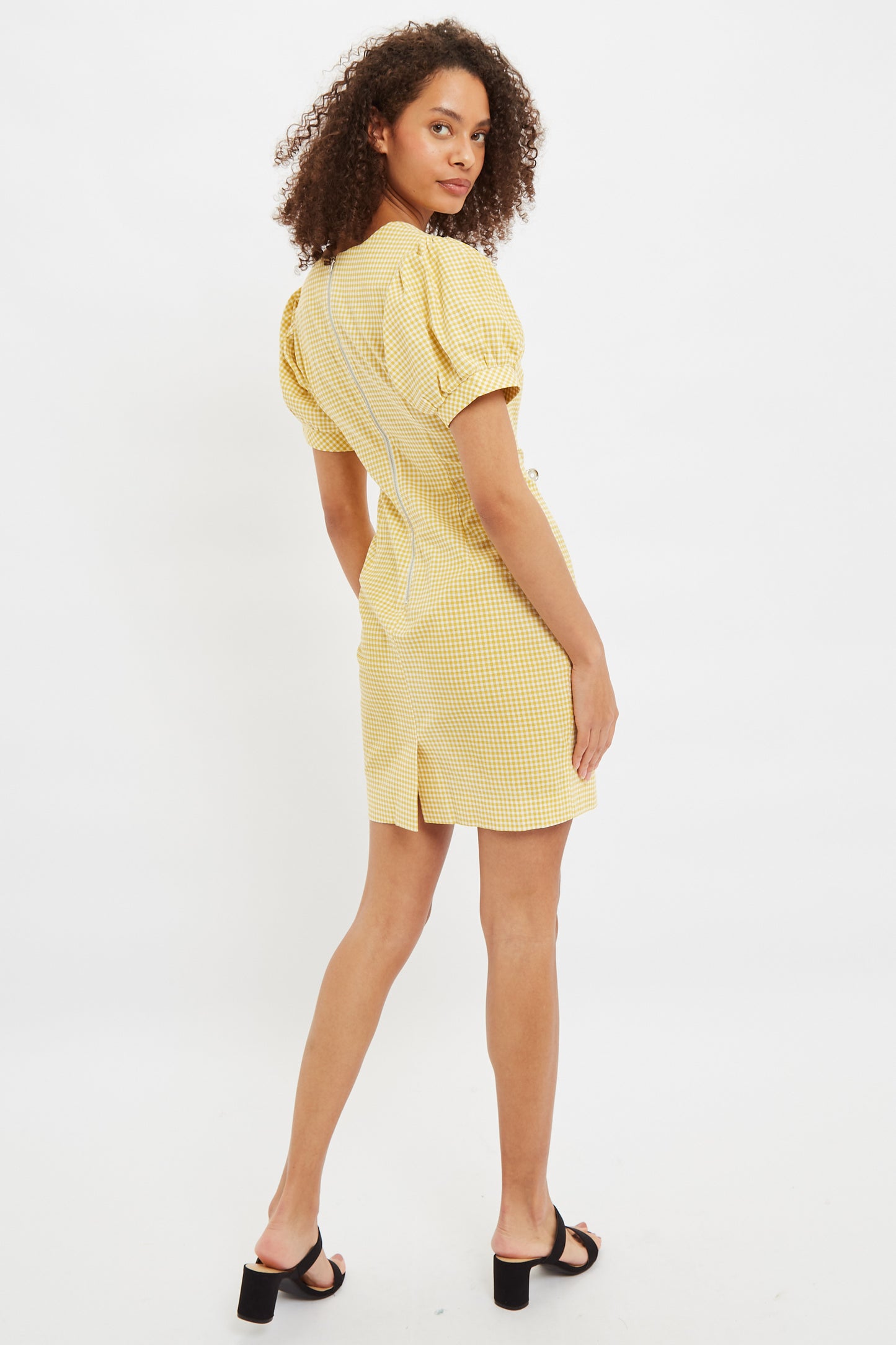 Louche Anouk Summer Gingham Body Con Mini Dress In Yellow
