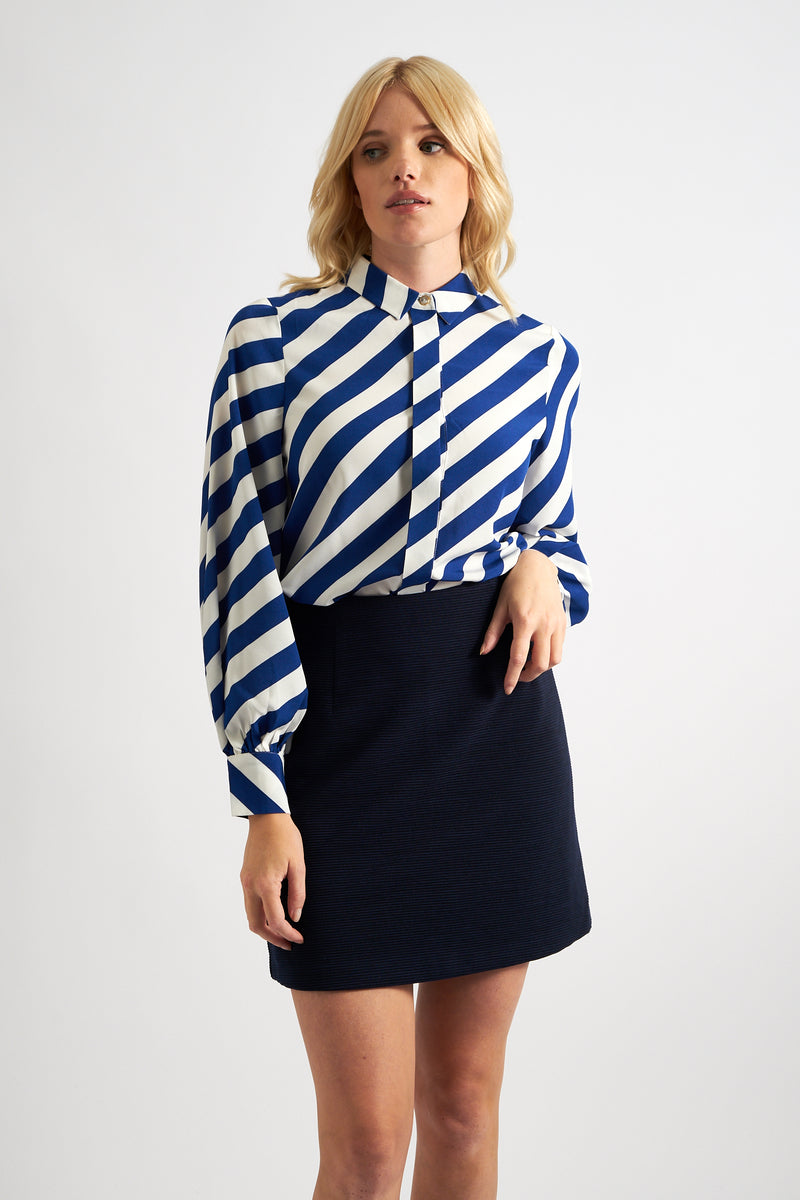 Aubin Rib Mini Skirt - Navy - Front