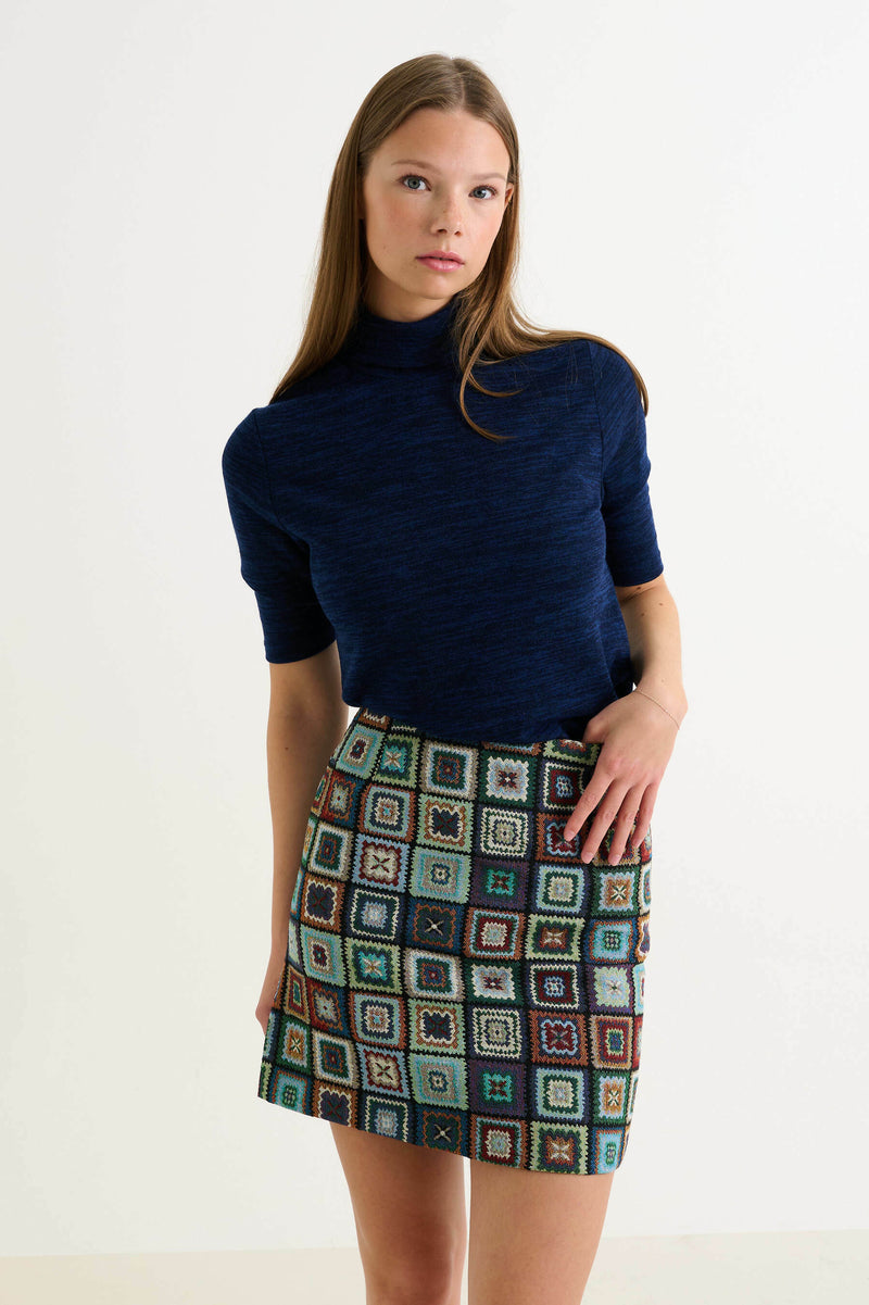 Aubin 70'S Patch Jacquard A-Line Mini Skirt – Multicoloured - Front