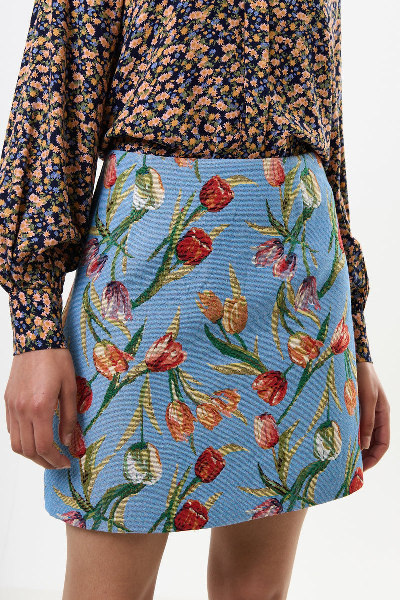 Aubin Tulip Jacquard A-line Mini Skirt - Blue - Front