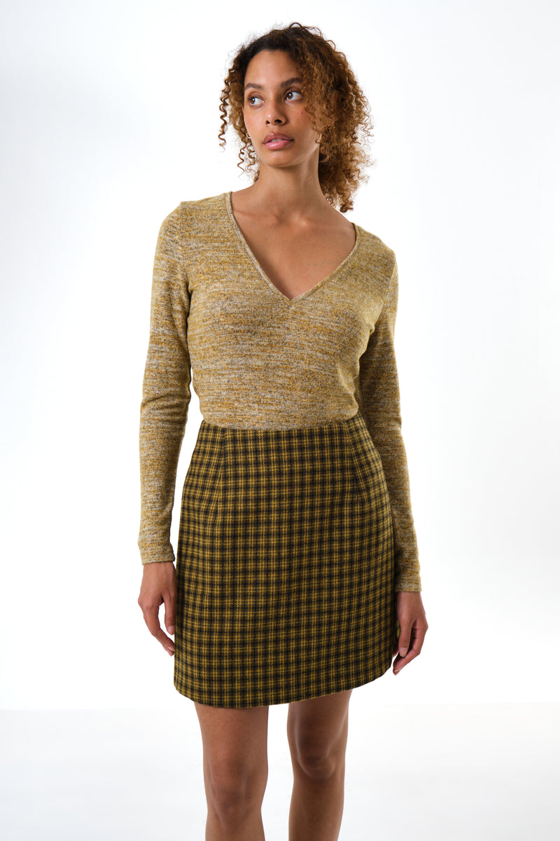 Aubin Wyoming Check A-Line Mini Skirt - Mustard - Front