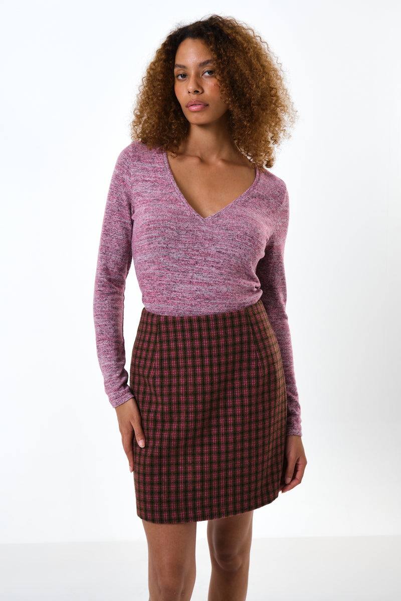 Aubin Wyoming Check A-Line Mini Skirt - Pink - Front