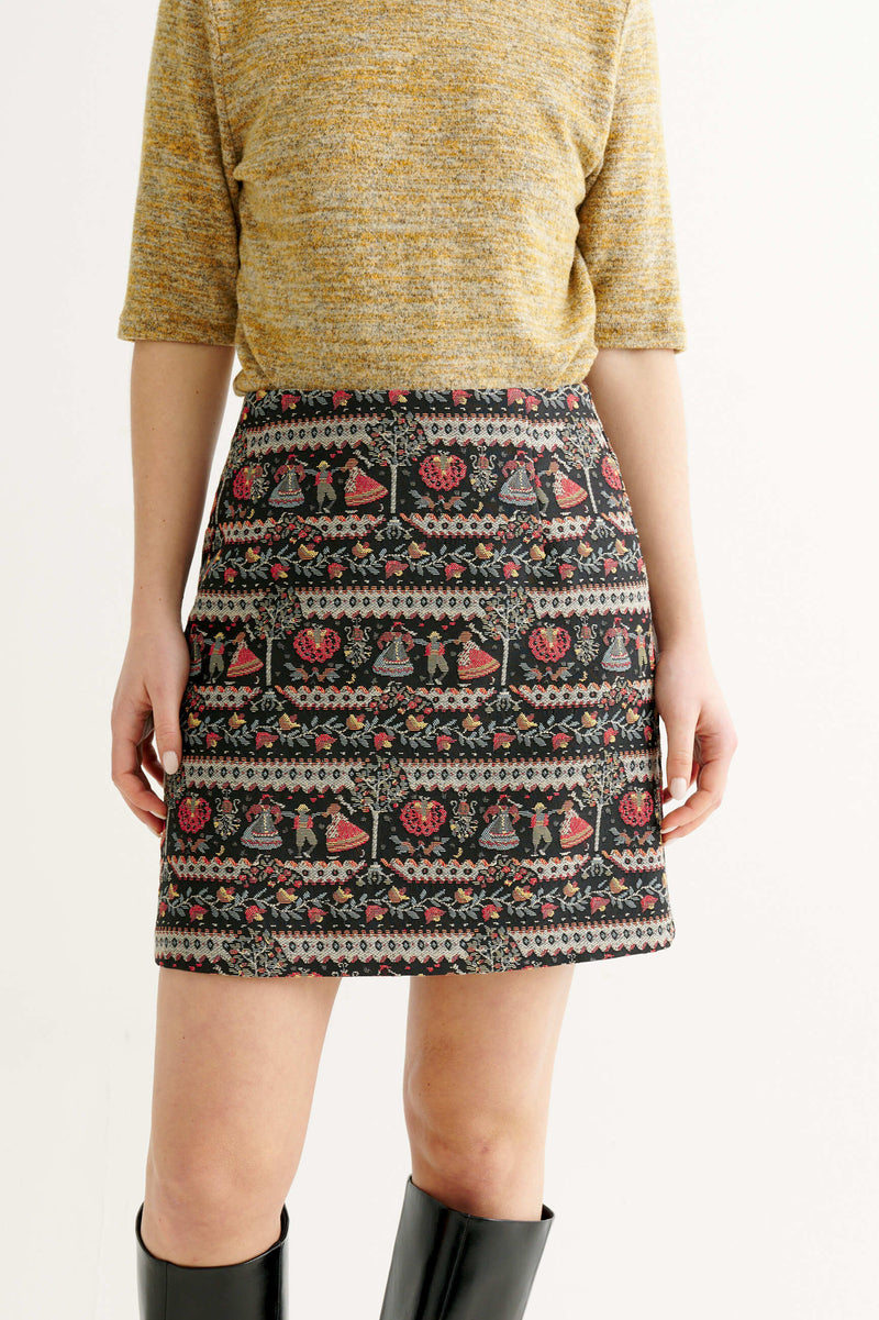 Aubin Heirloom Jacquard A-Line Mini Skirt - Black