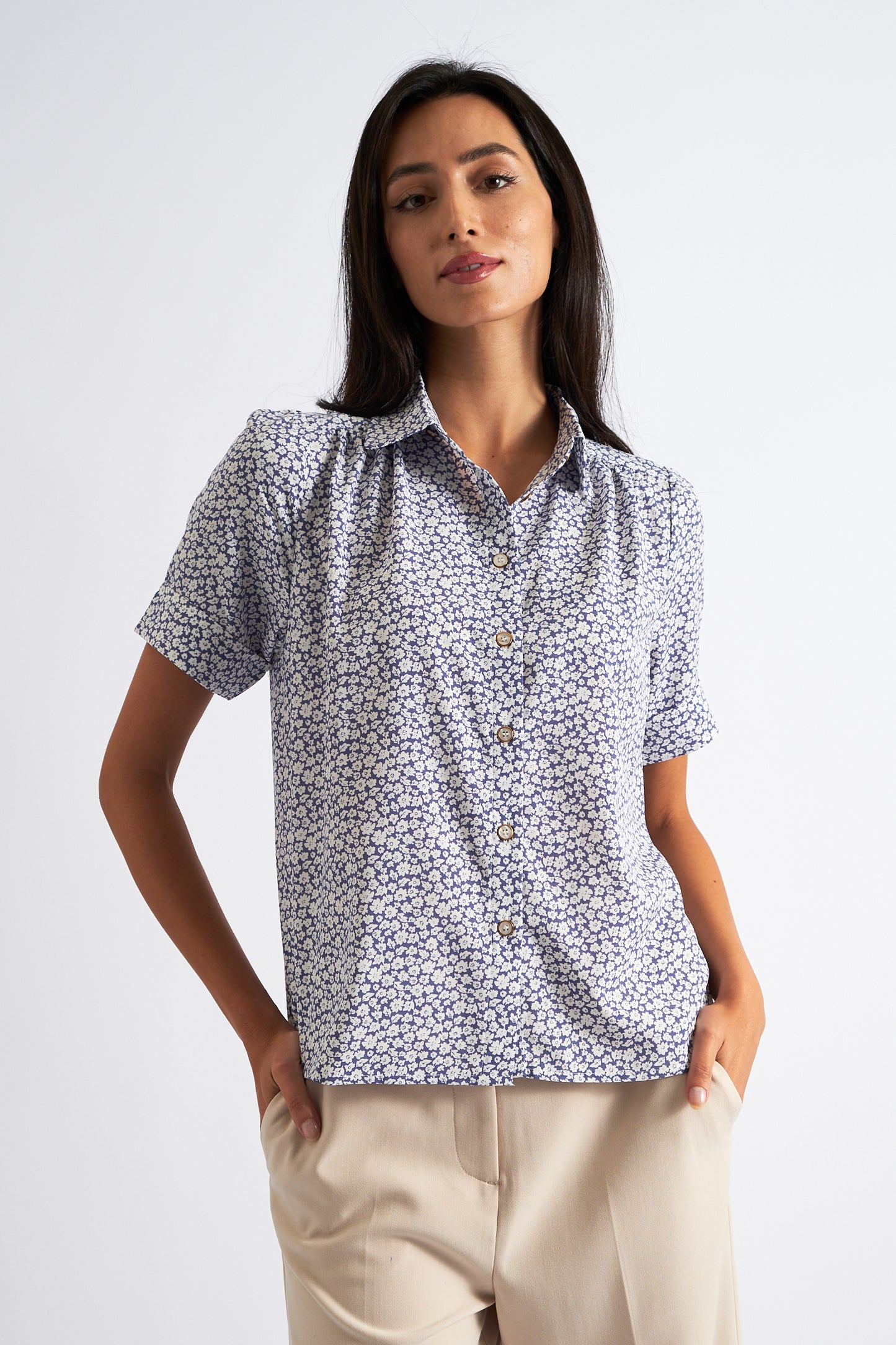 Barclay Floral Print Short Sleeve Shirt Blue