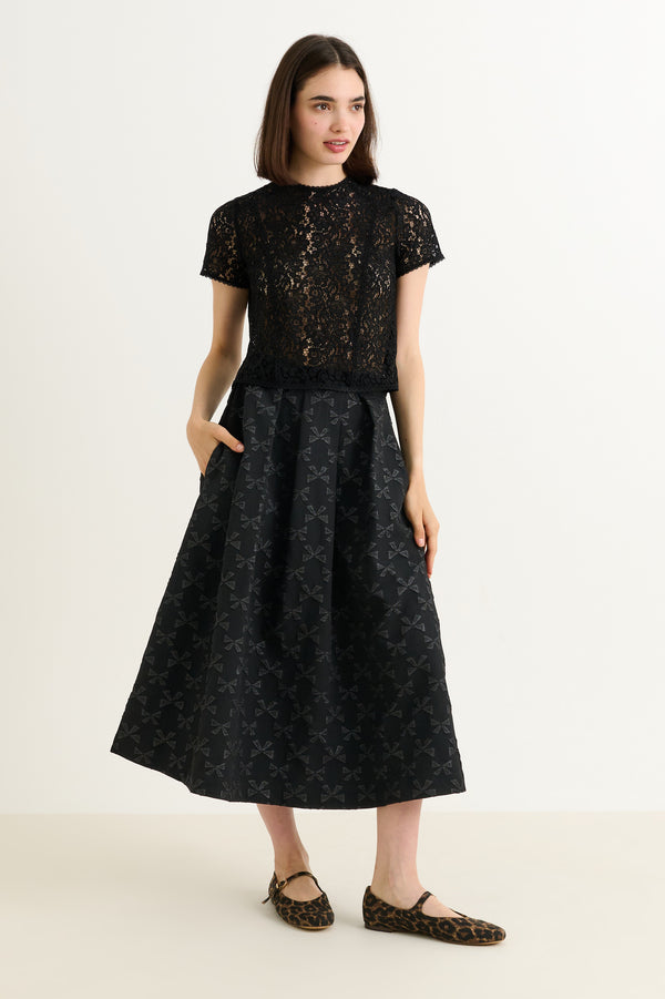 Belita Bow Black Jacquard Midi Skirt