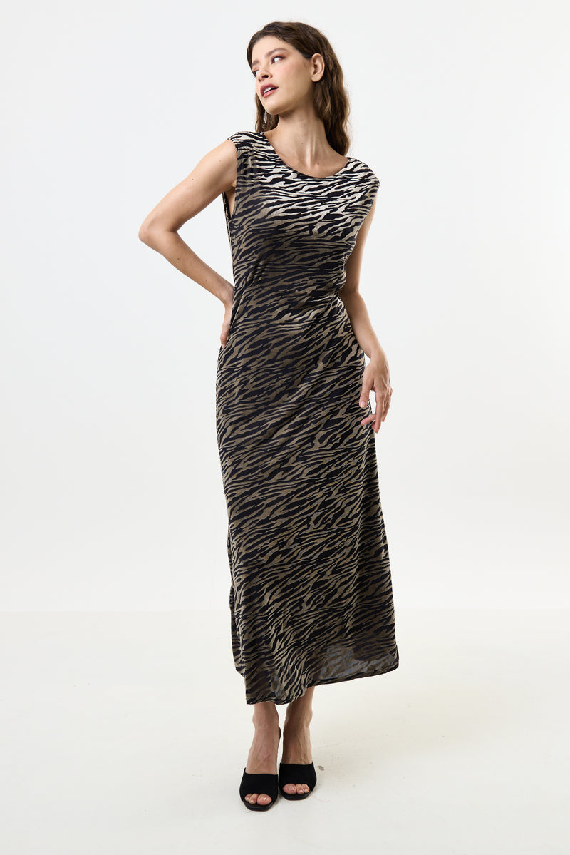 Beyla Zebra Devorie V-Back Midaxi Dress - Front