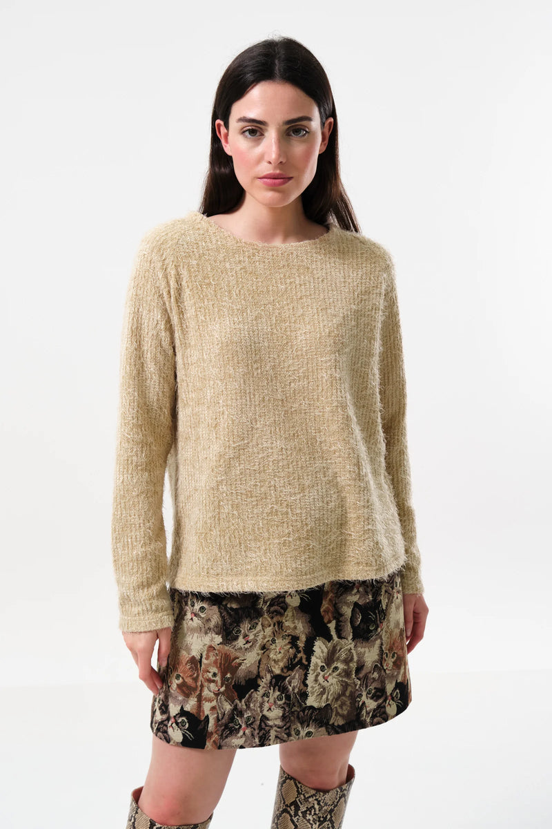 Blanka Eyelash Long Sleeve Jumper - Beige - Front
