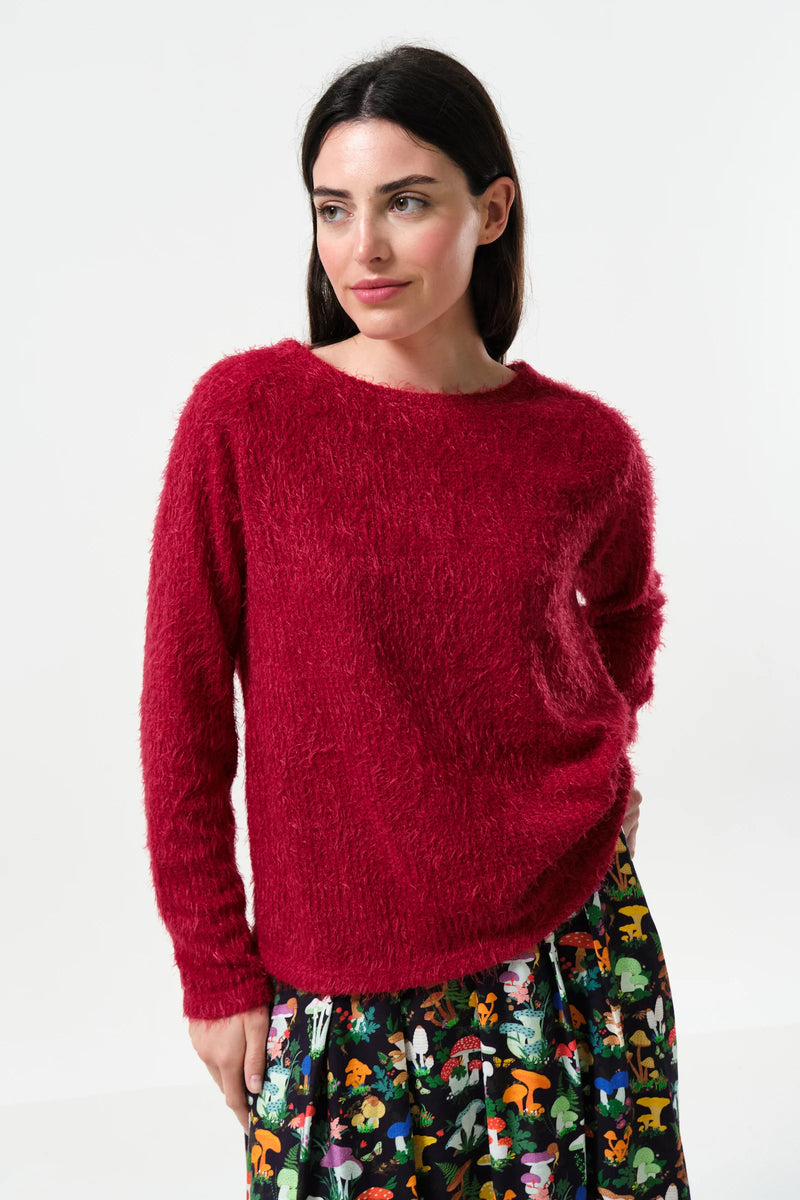 Blanka Eyelash Long Sleeve Jumper - Red - Front