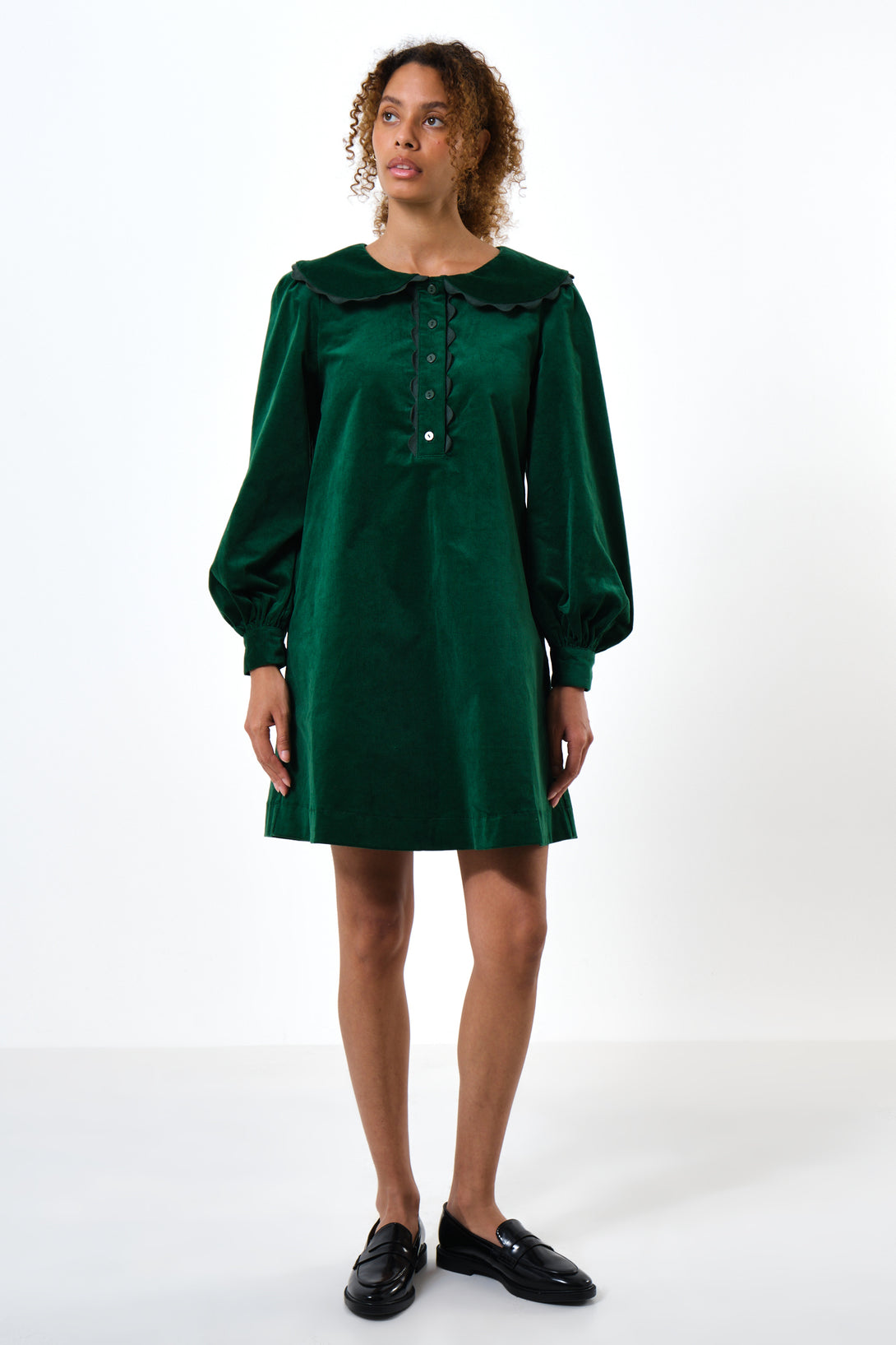 Bonny Baby cord Long Sleeve Mini Dress - Dark Green Louche Bonny Baby cord Long Sleeve Mini Dress - Dark Green Louche