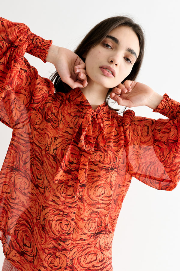 Boo Rosechild Tie Neck Blouse – Apricot