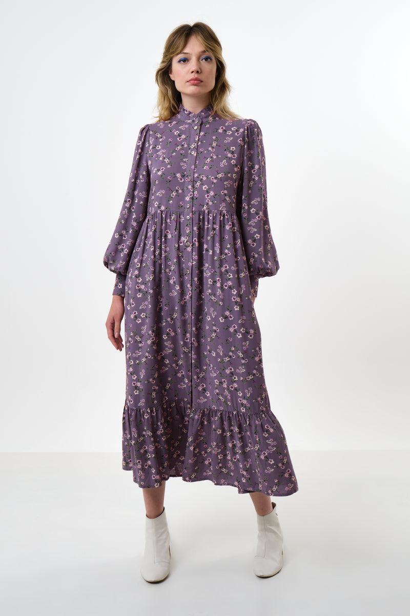 Bricia Naïve Posy Print Tiered Midi Dress - Violet - Front