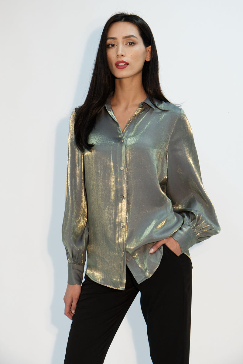 Byron Iridescent Shirt in Green - Front