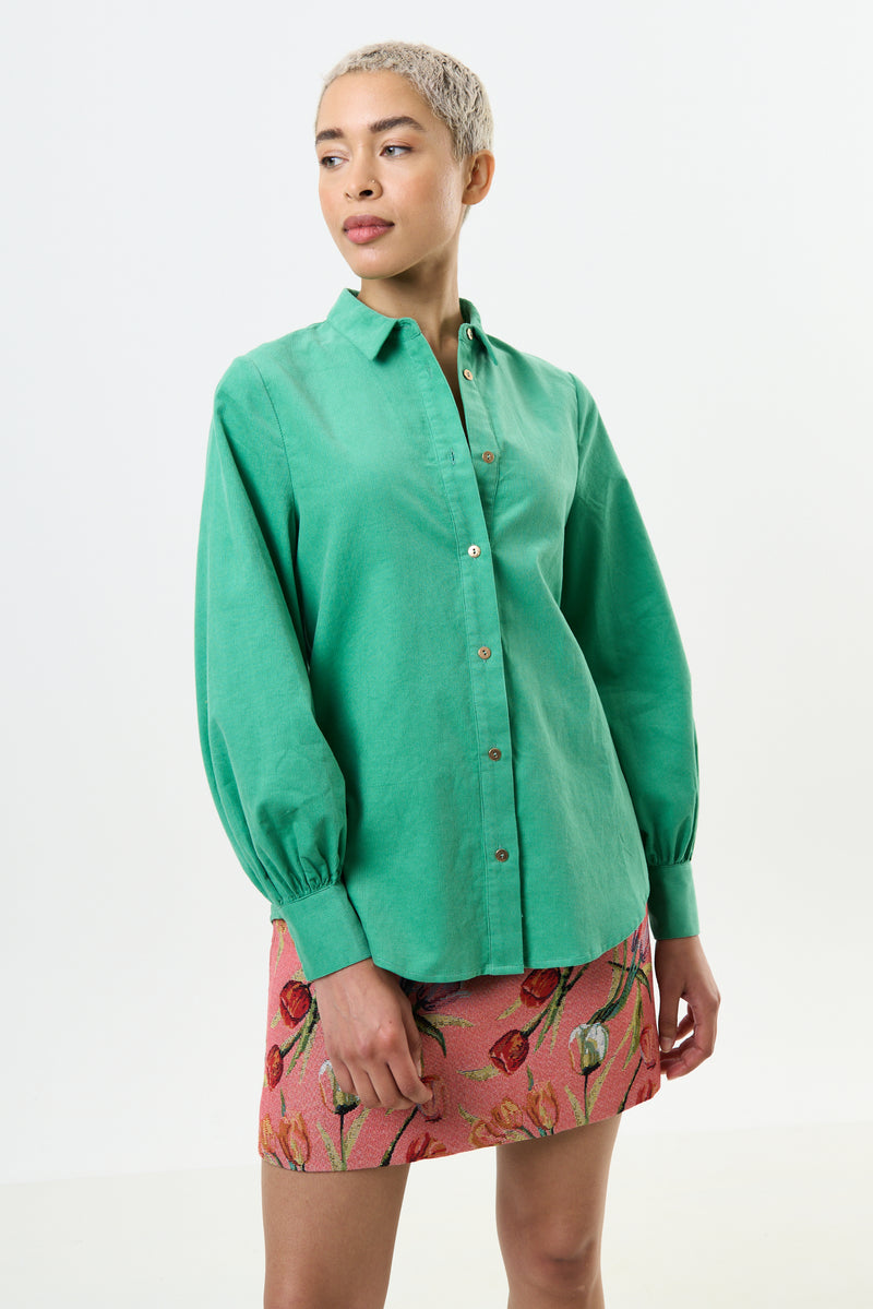Byron Lightweight Baby Cord Shirt - Green - Front