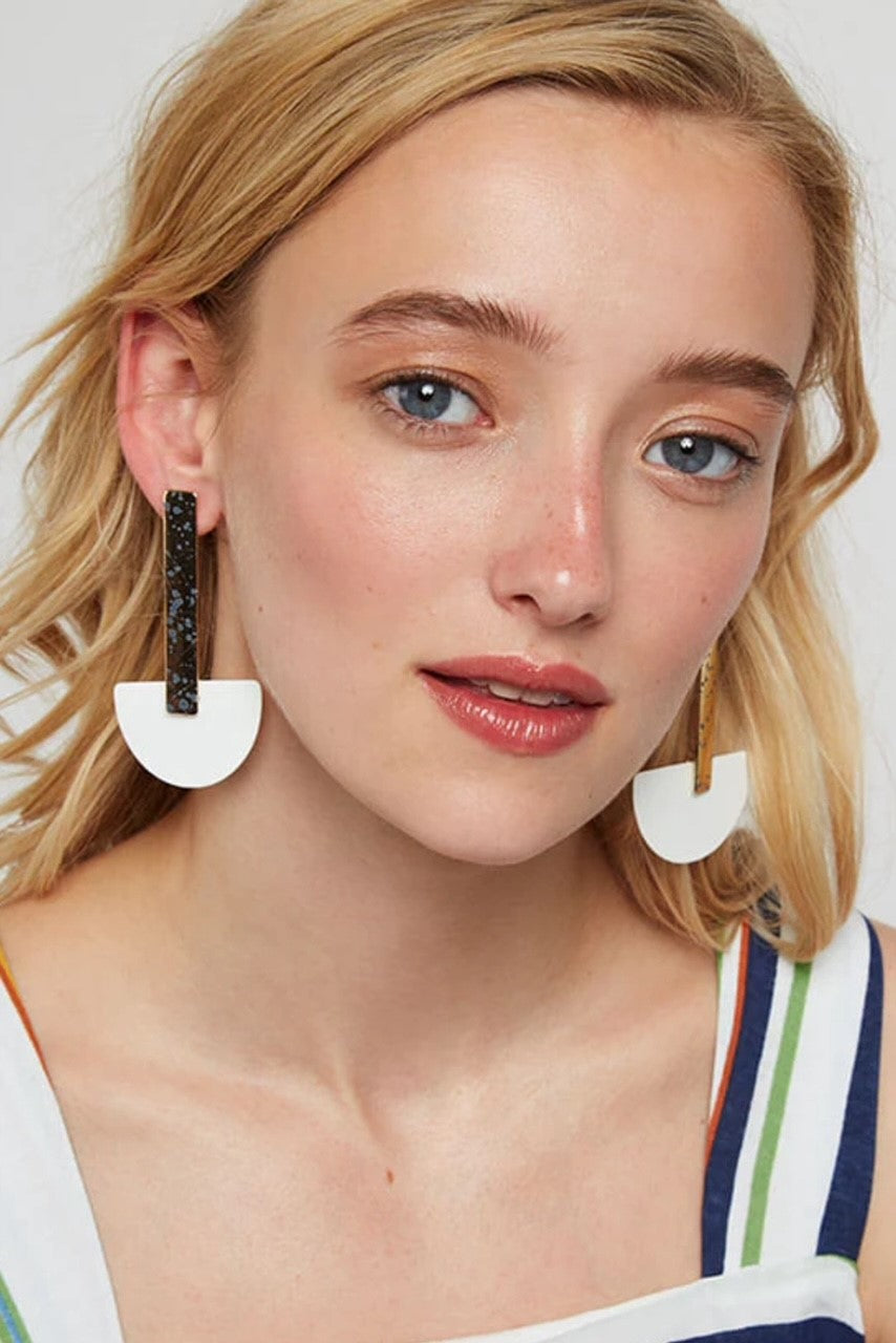 Louche Bernice Geometric White and Gold Pendant Earring
