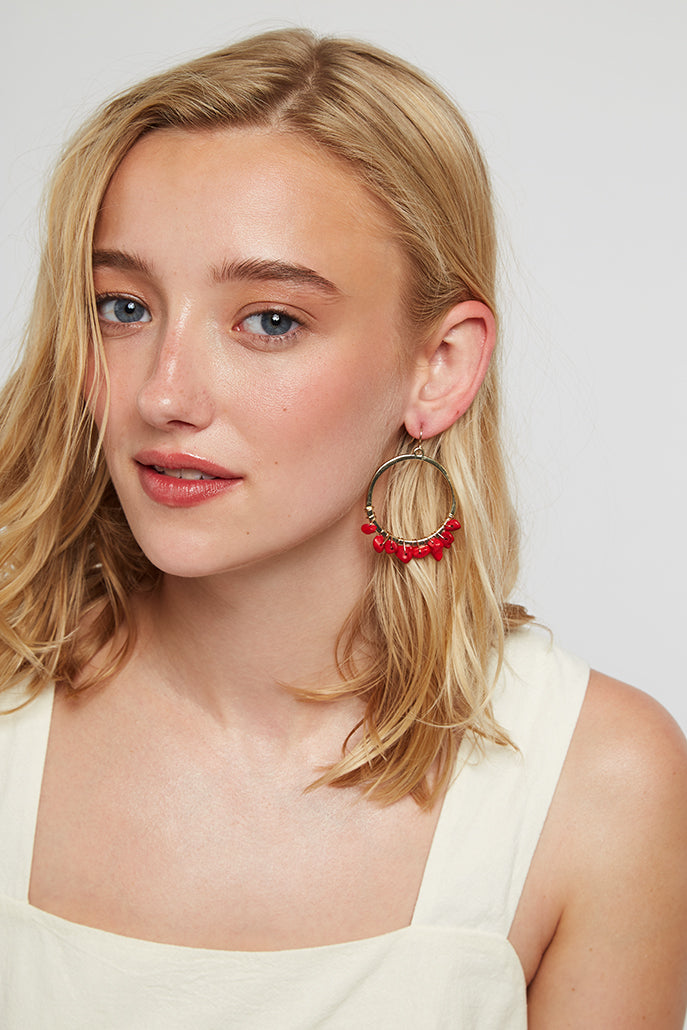 Louche Bernie Hoop With Red Stone - Gold - Front