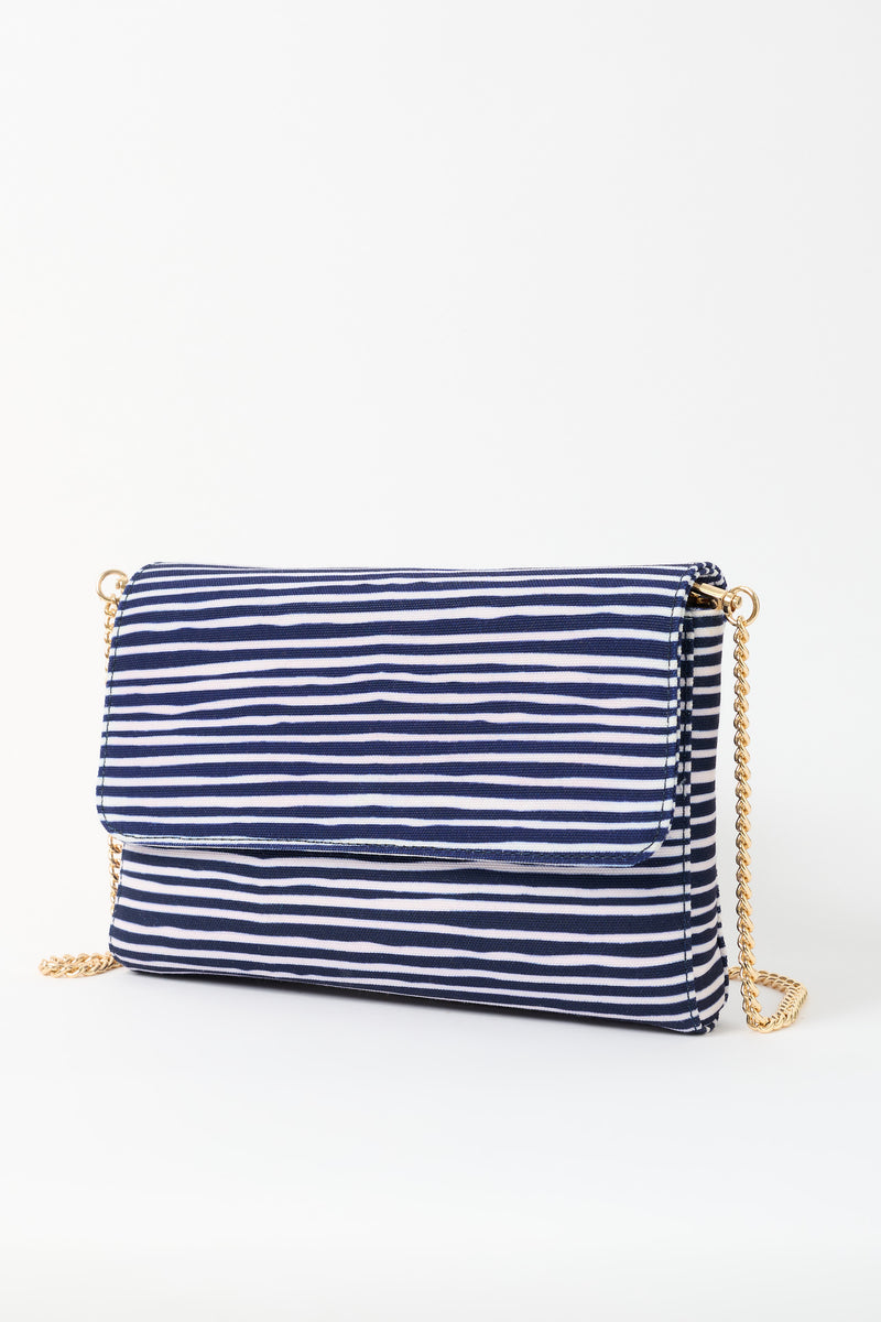 Carmela Navy and White Striped Cross Body Bag - Front