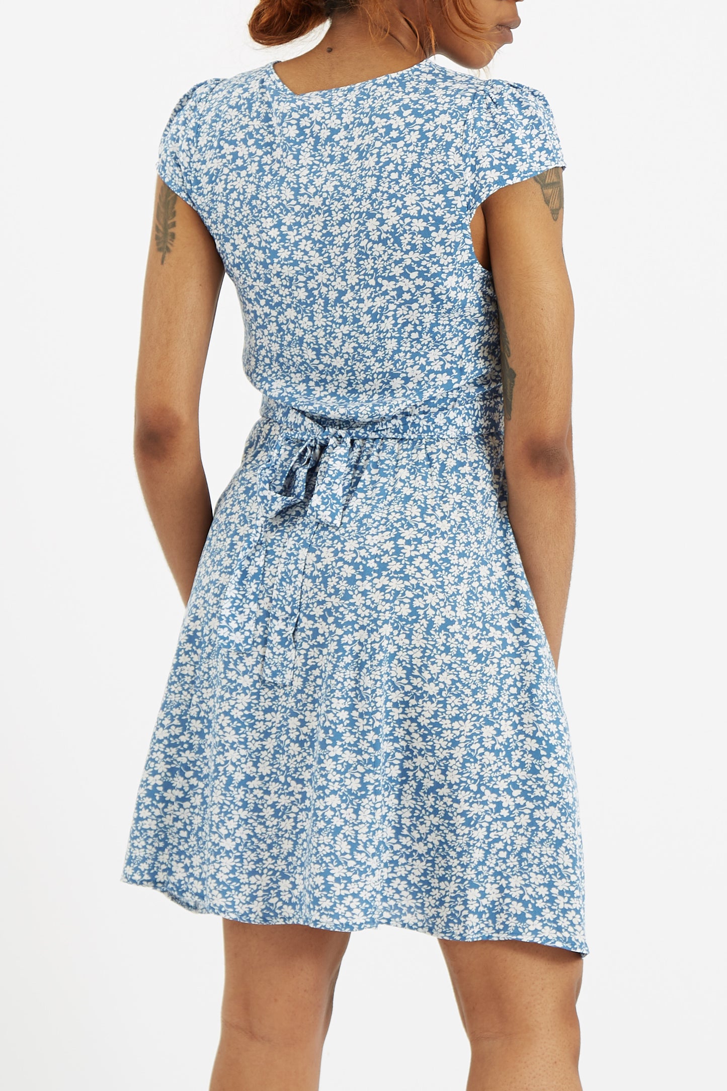 Louche Cathleen Micro Blossom Print Mini Tea Dress In Blue