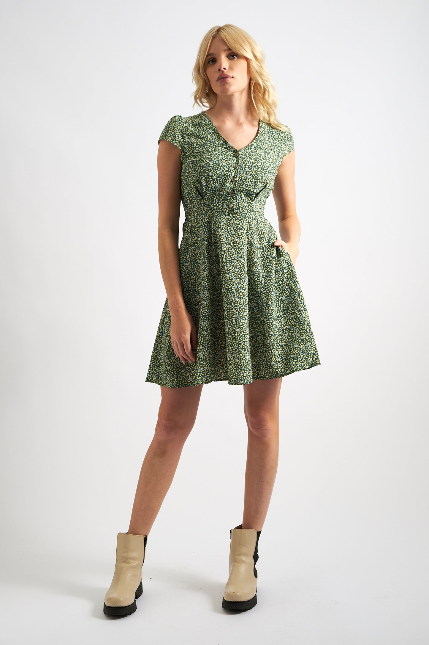 Cathleen Mini Ditsy Tea Dress Green