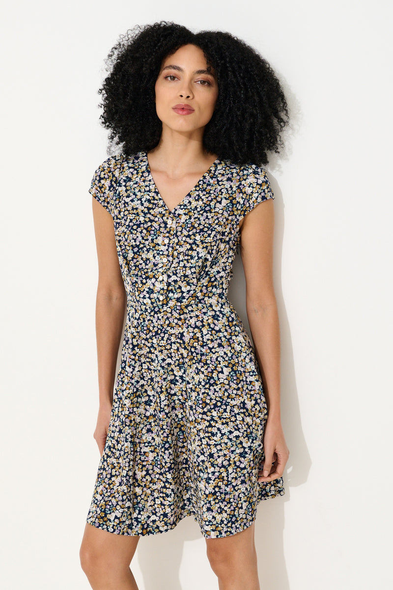 Cathleen Mini Tea Dress Navy Floral - Front