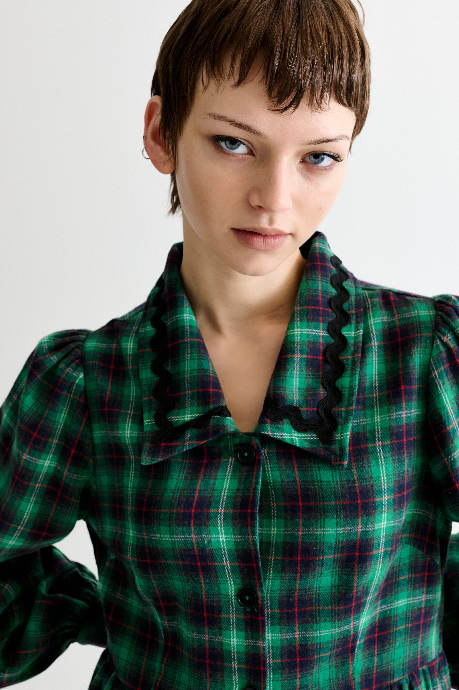 Catlin Winter Check Button Through Midi Dress – Green – Louche