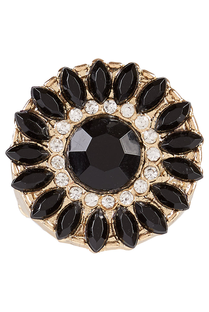 Chloe Black Stone Studded Signet Ring - Front