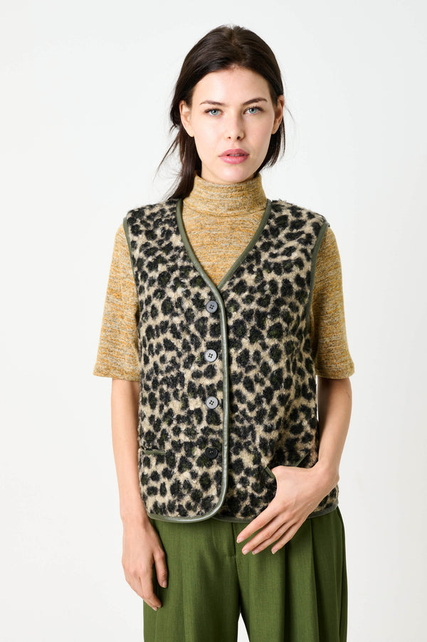 Chris Animal Print Gilet - Green