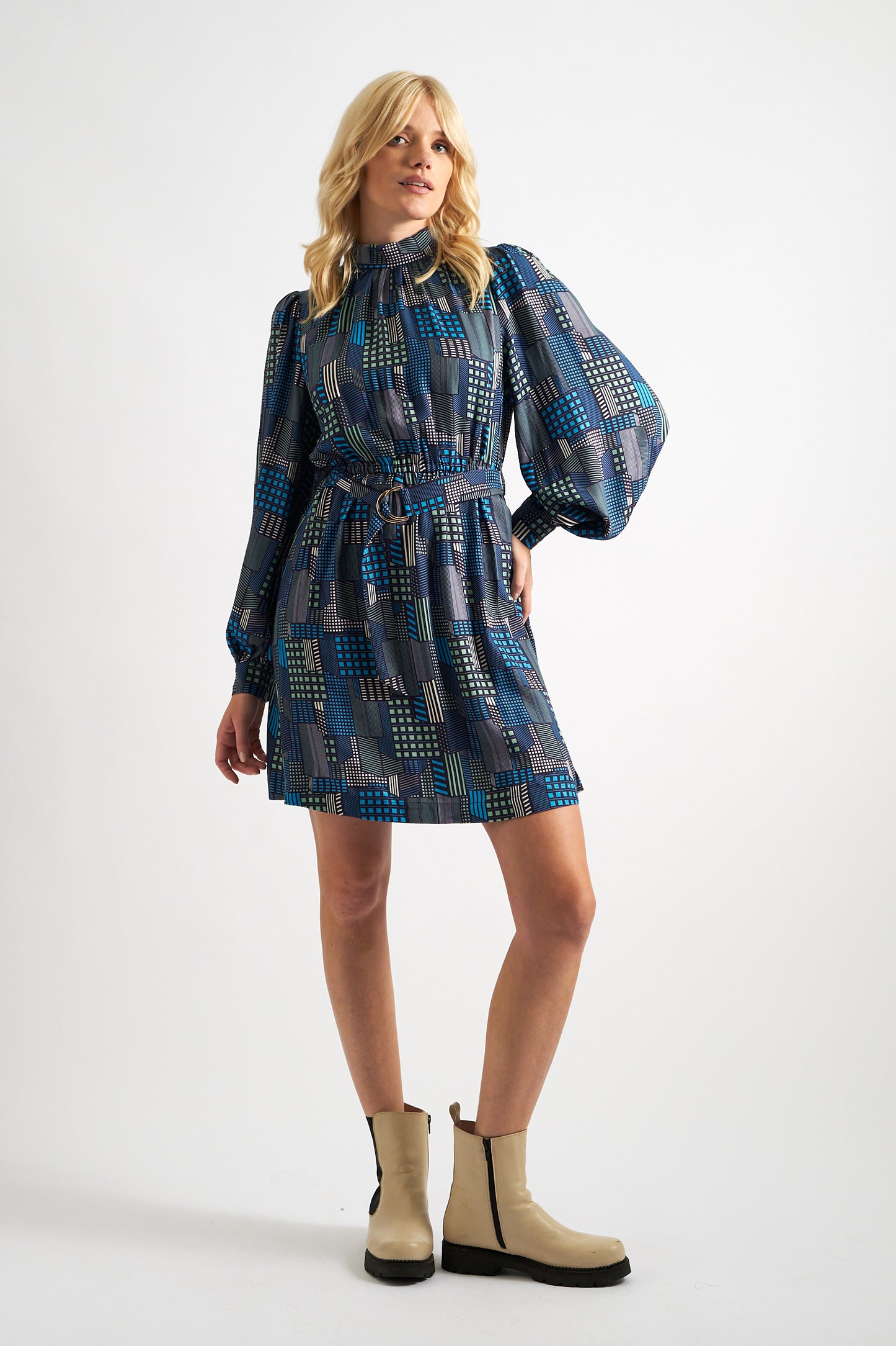Collyn Geo City Print Long Sleeve Mini Dress
