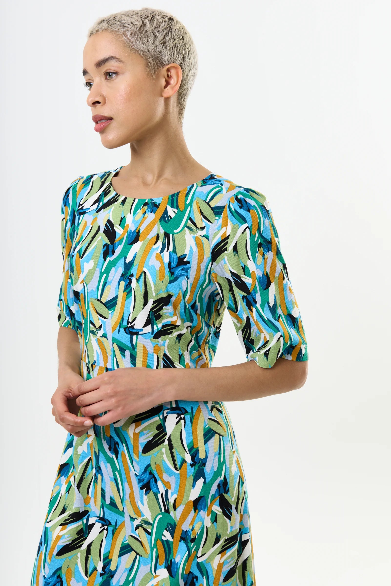 Louche Midi Dress Collection for Women – Save Upto 50% off 5 CORRINE BRUSH STROKE GREEN 5 3