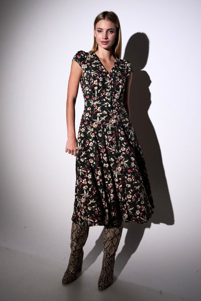 Cathy Tapestry Print Midi Tea Dress - Front