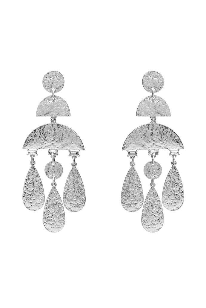 Delilah Beaten Silver Geo Drop Earrings - Front