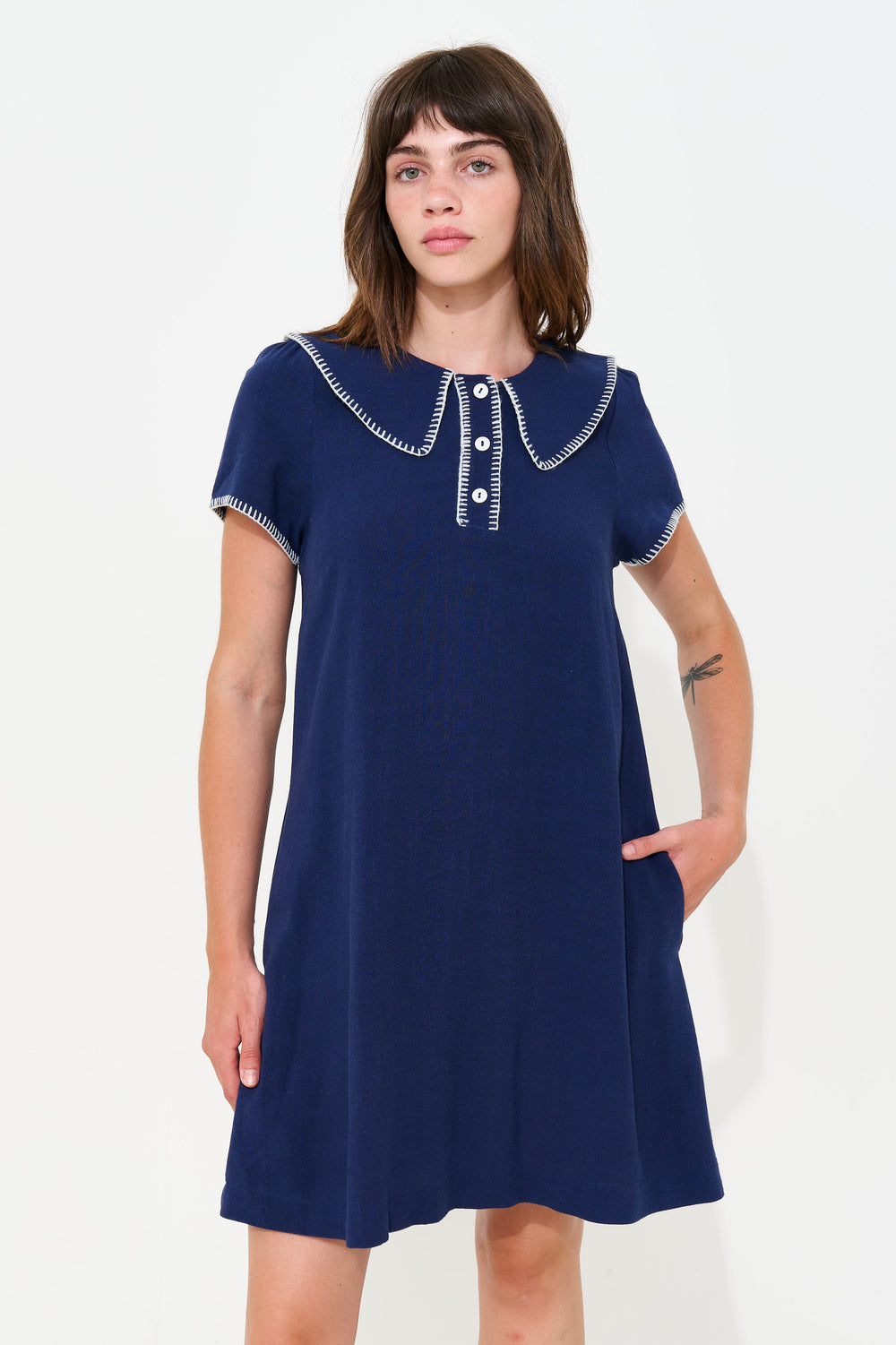 Louche London New Arrivals – New Dresses, Skirts & Jumpsuits 3 DOTLINENMIXNAVY 0070