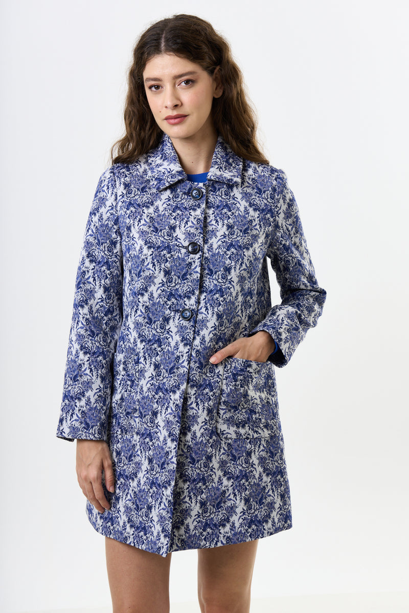 Dryden Wedgewood Jacquard Short Coat - Front