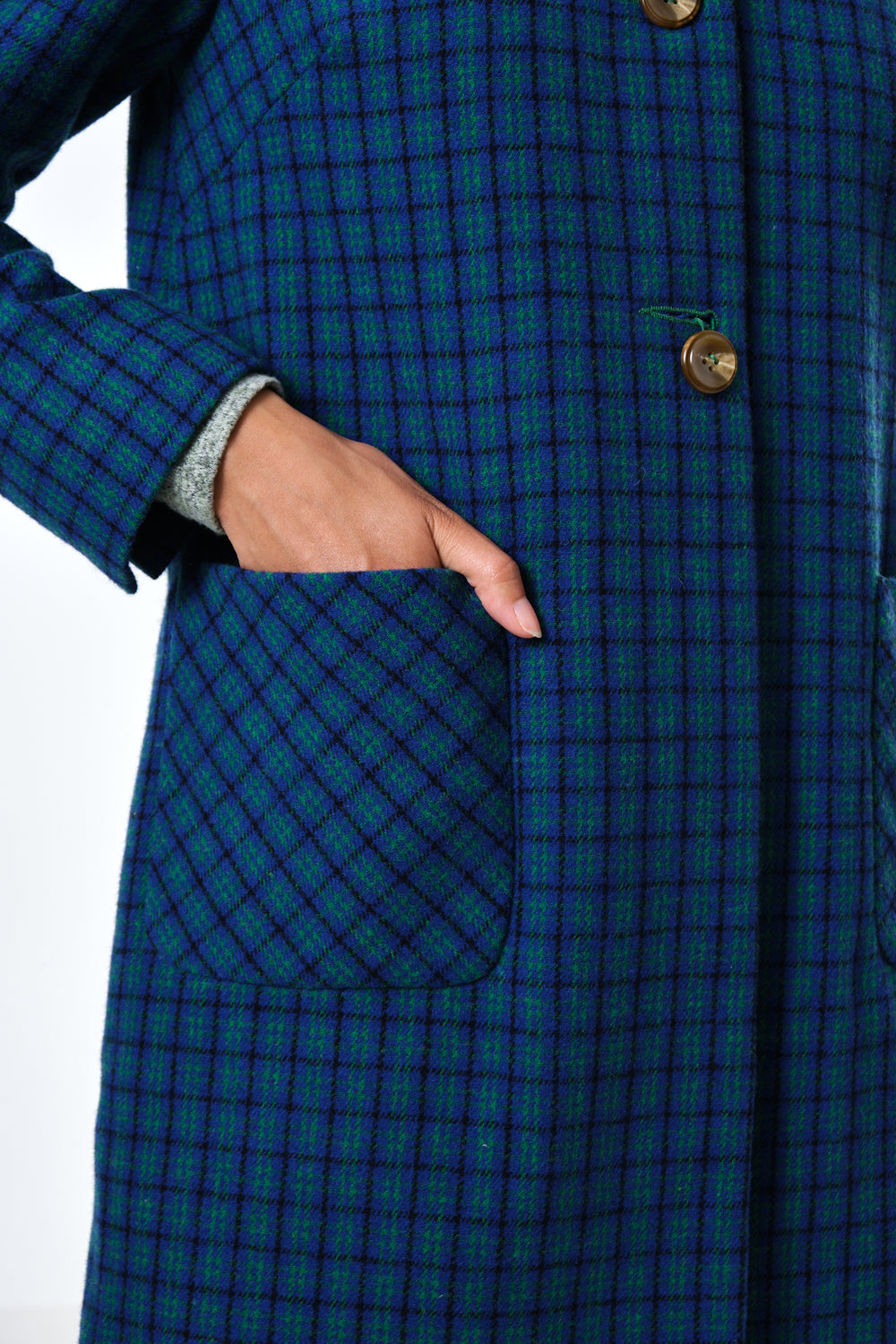 Dryden Wyoming Check Faux Fur Collar Coat - Blue – Louche