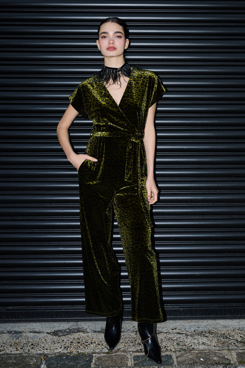 Tiffany Velvet Roar Jumpsuit - Kiwi - Front