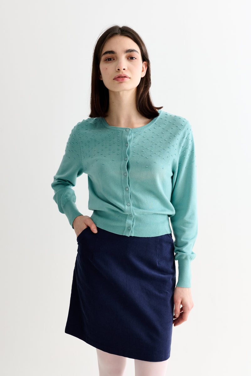 Louche Dylan Baby Cord A Line Mini Skirt Navy - Front