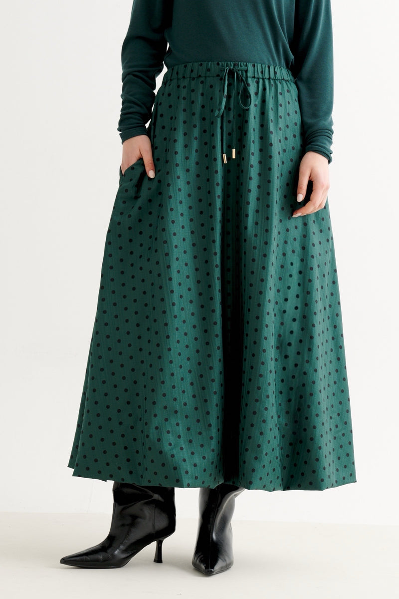 Dixie Spot Print Balloon Midi Skirt - Forest Green