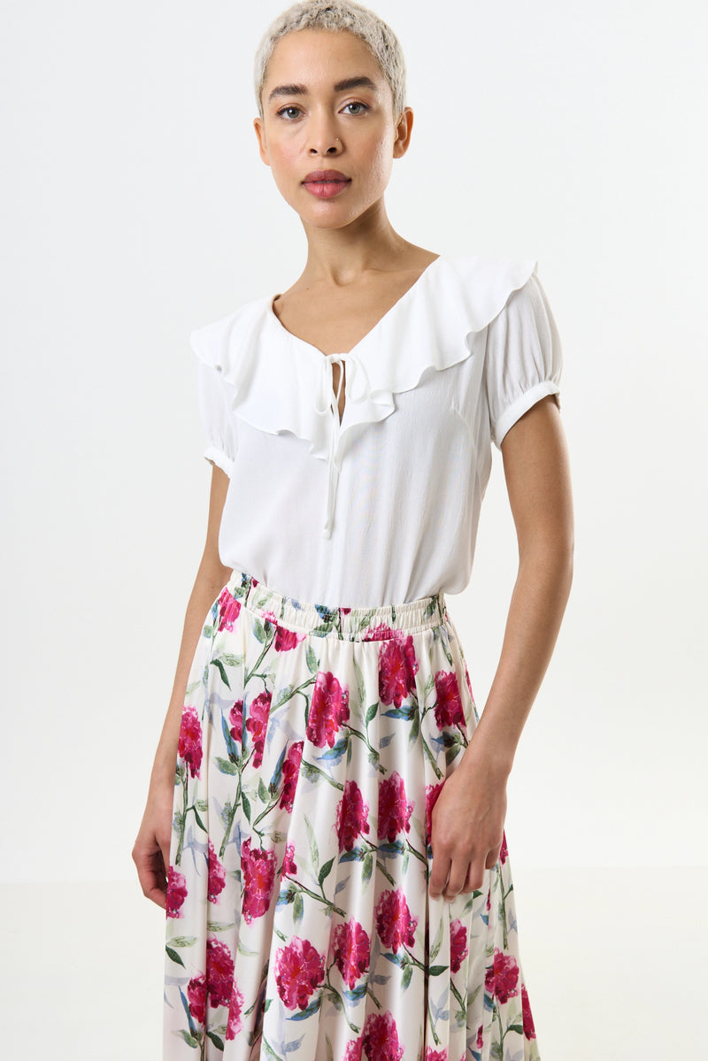 Eloise Moss Crepe Frill Collar Blouse - Off White - Front