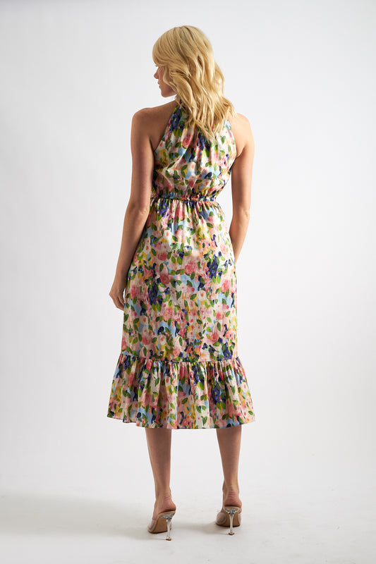 Eren Summer Dream Cut-Away Shoulder Print Midi Dress