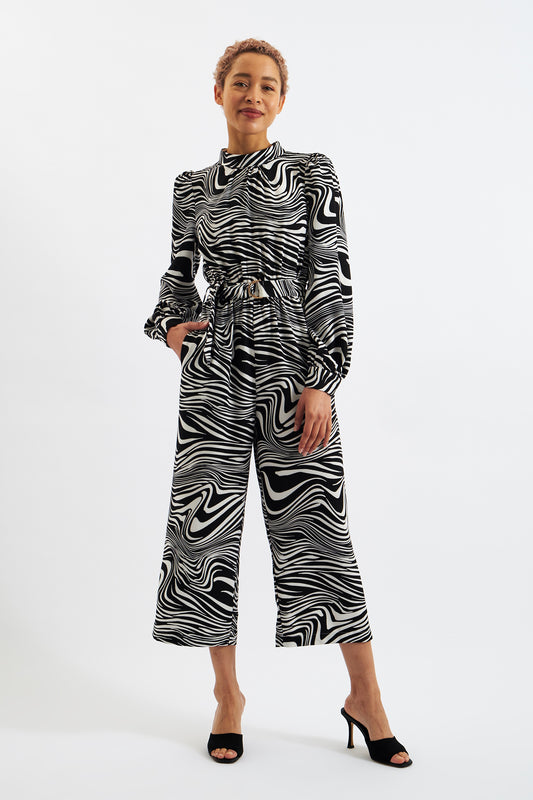Gayane Zebra Pop Print Long Sleeve Jumpsuit - Black and White