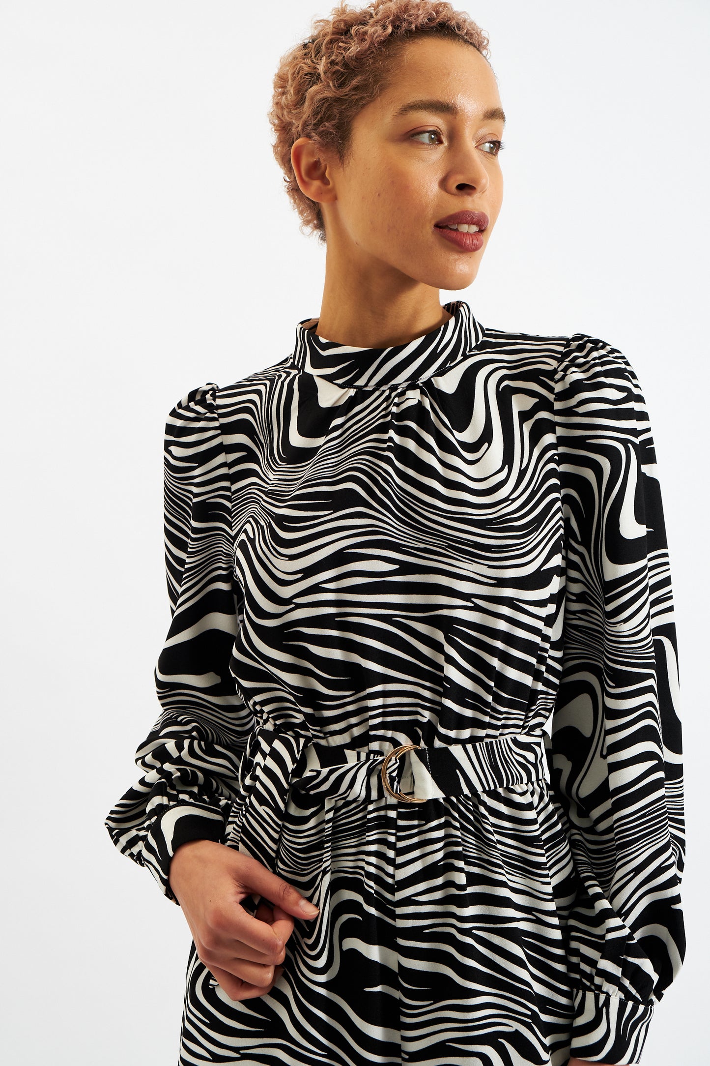 Gayane Zebra Pop Print Long Sleeve Jumpsuit - Black and White