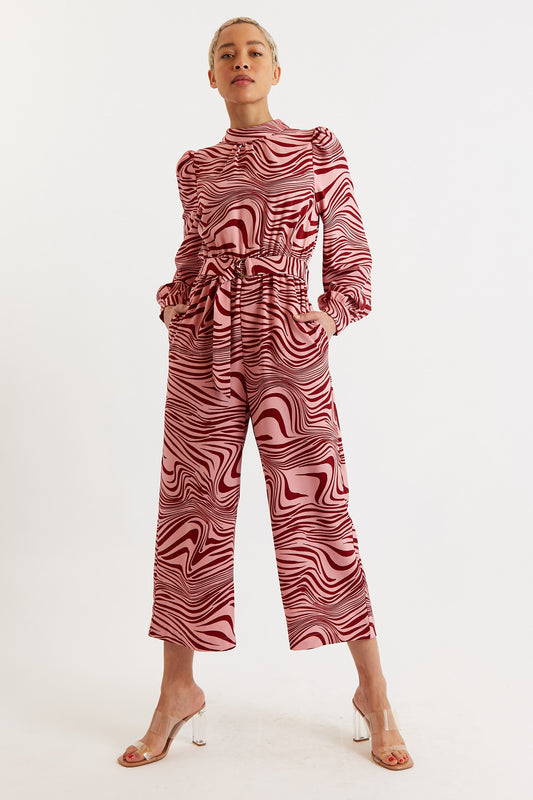 Gayane Zebra Pop Print Long Sleeve Jumpsuit - Pink