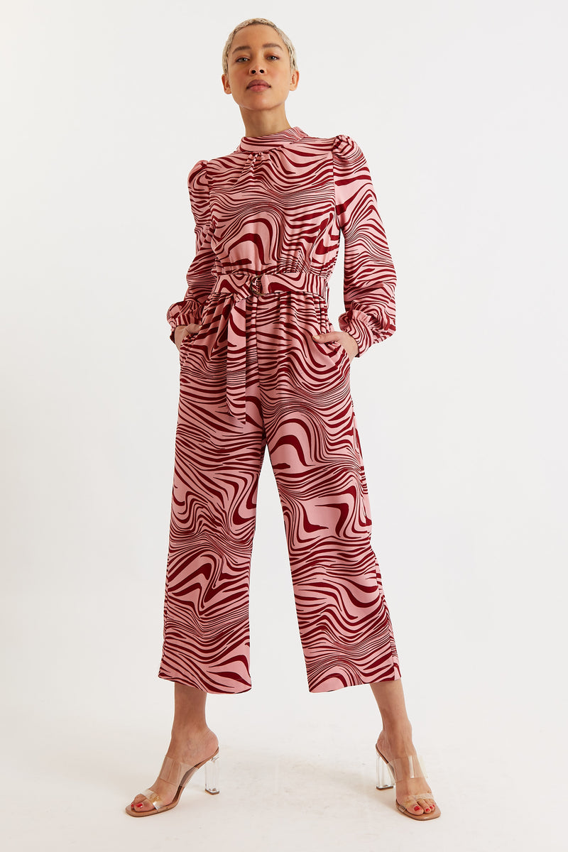 Gayane Zebra Pop Print Long Sleeve Jumpsuit - Pink - Front