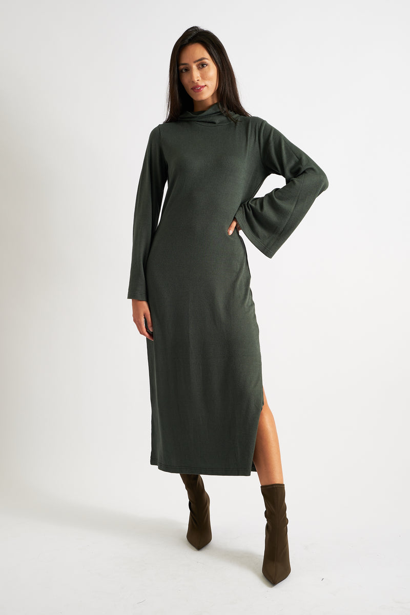 Gigi Brushed Marl Jersey Midi Dress - Green - Front