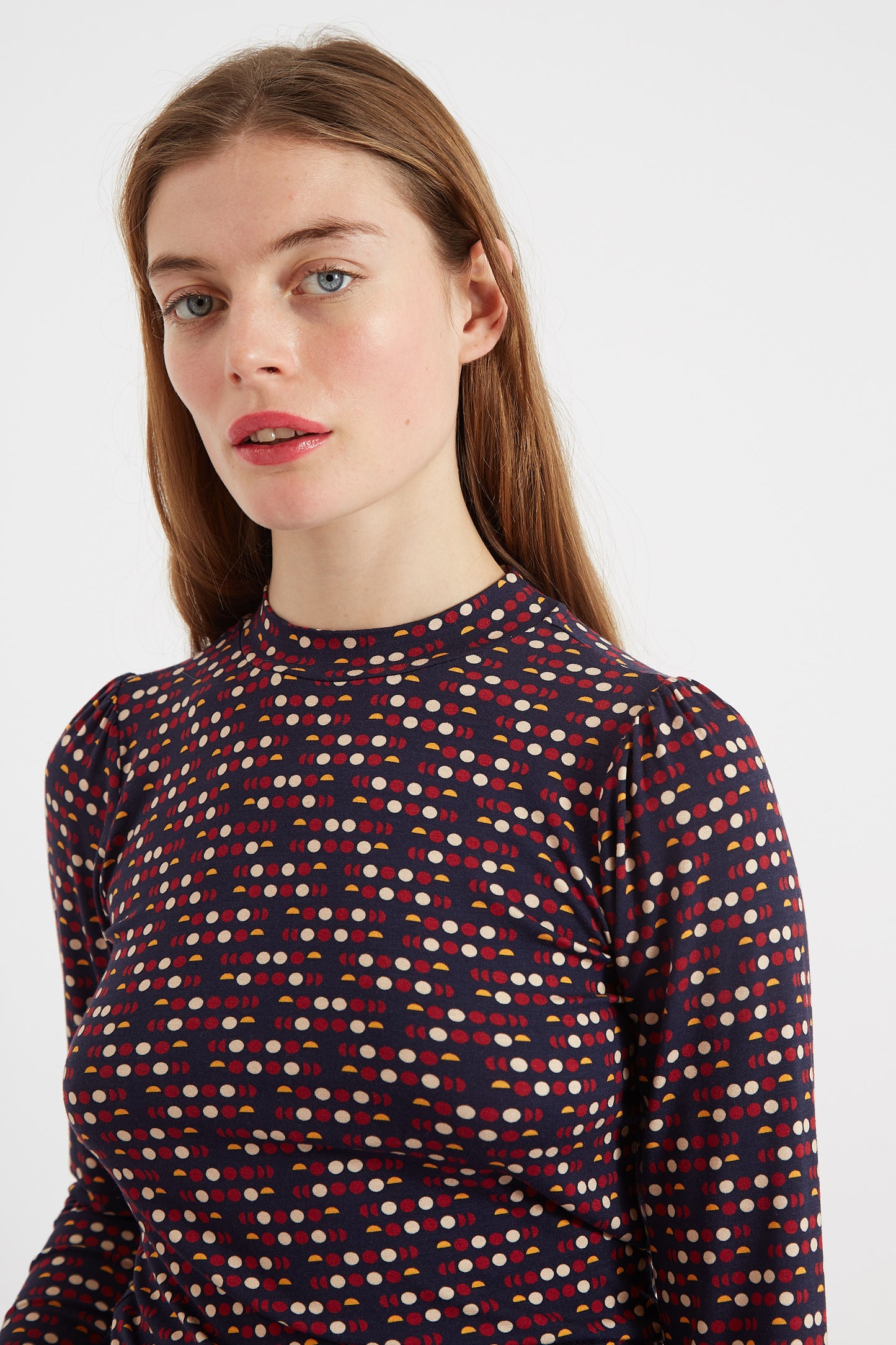Gilly Retro Dots Print Long Sleeve Top