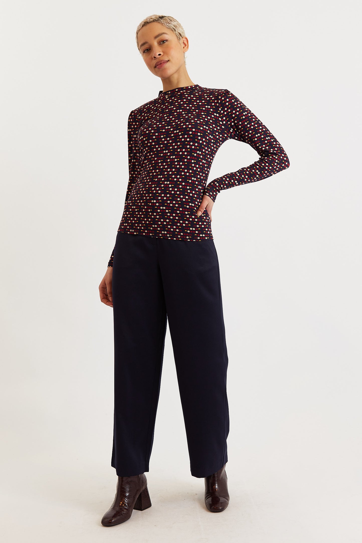 Gilly Retro Dots Print Long Sleeve Top