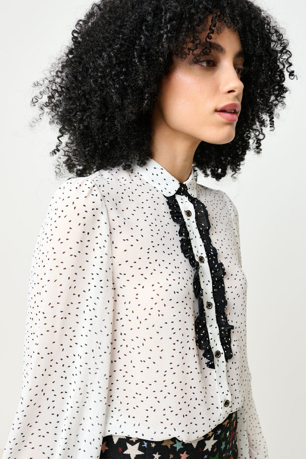 Gisla Raindrop Contrast Frill Long Sleeve Blouse - White